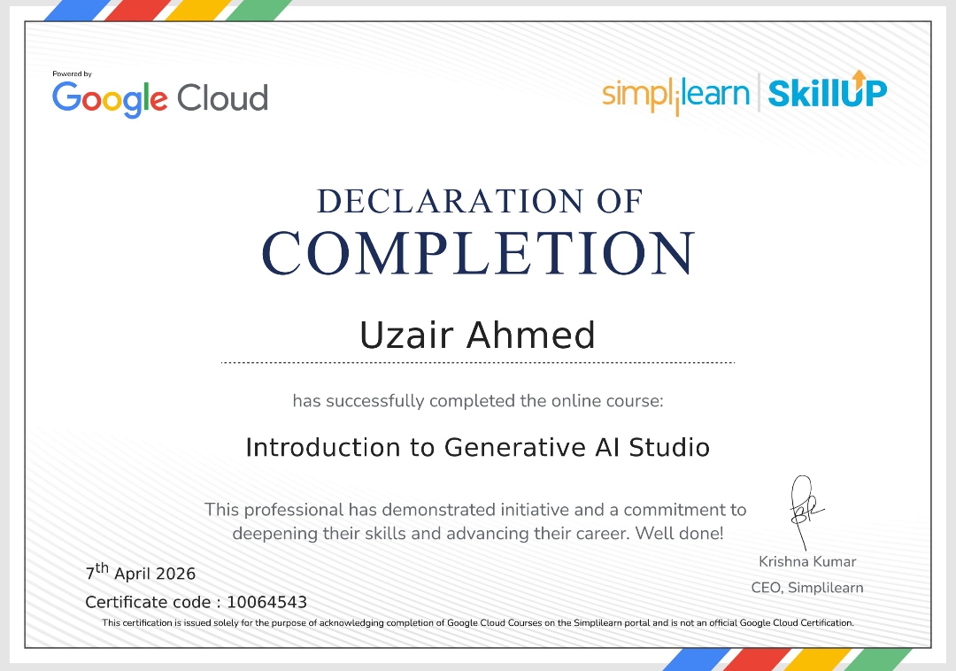 Introduction to Generative AI Studio — issued by Google Cloud · Simplilearn / SkillUp