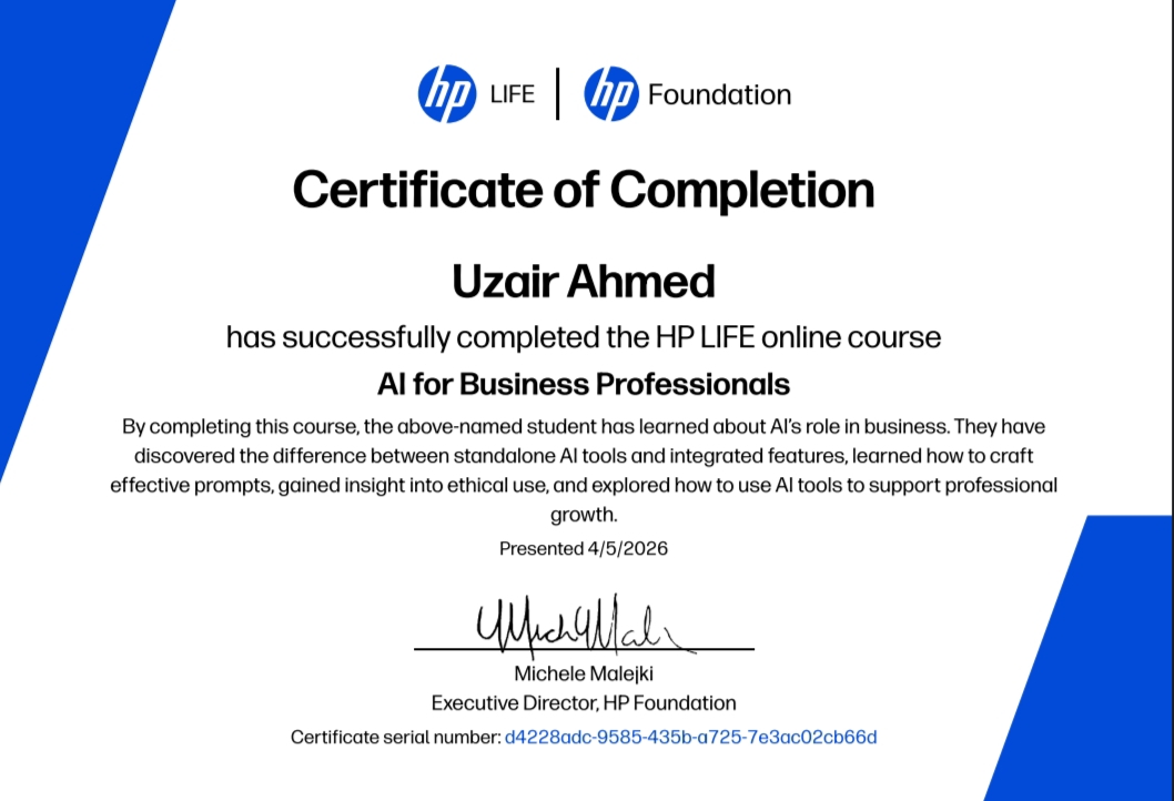 AI for Business Professionals — issued by HP LIFE — HP Foundation
